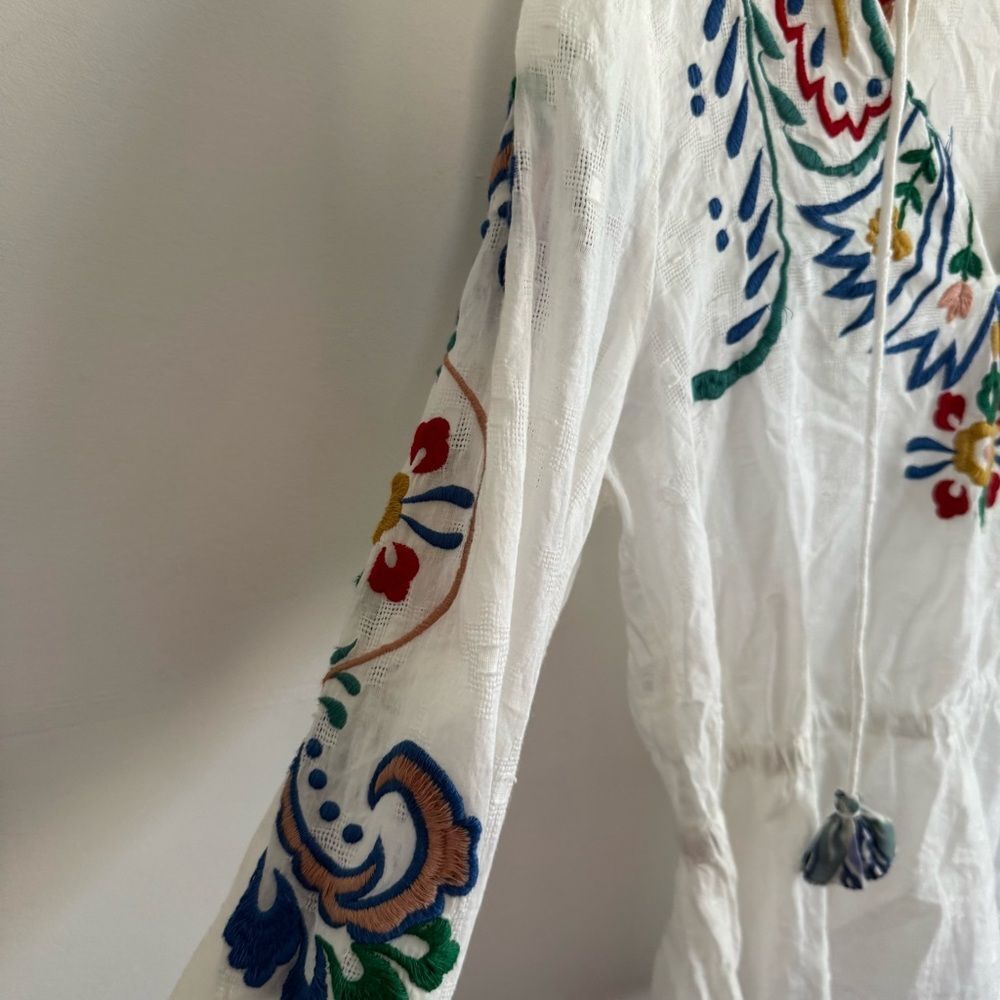 Anthropologie Forever That Girl Embroidered Peplum Peasant Blouse Top Medium - Picture 10 of 15
